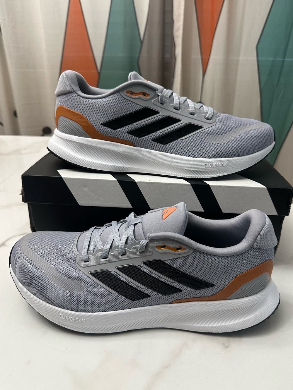 adidas Men’s Lightweight Cloudfoam Running Shoes - Grey/Orange/Black